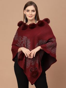 Mafadeny - Women Winter Wear Maroon Poncho