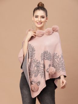 Mafadeny - Women Winter Wear Peach Poncho