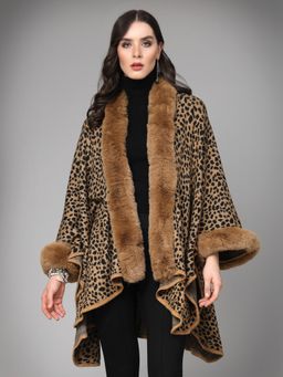 Mafadeny - Women Winter Wear Brown Animal Poncho
