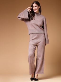 Mafadeny - Women Winter Wear Brown Solid Stylish Co-ords (Set of 2)