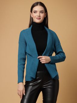 Mafadeny - Women Winter Wear Teal Blue Stylished & Cosy Shrug