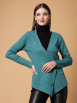 Mafadeny - Women Winter Wear Green Embellished Shrug