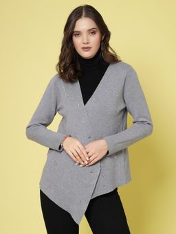 Mafadeny - Women Winter Wear Grey Embellished Shrug