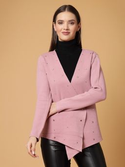 Mafadeny - Women Winter Wear Pink Embellished Shrug