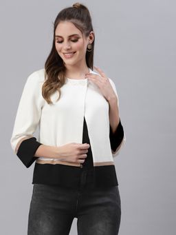 Mafadeny - Women White & Black Colourblocked Shrug