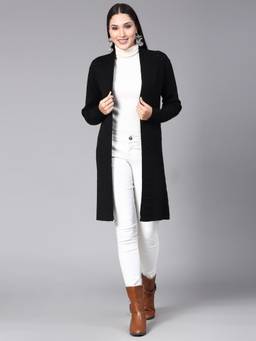 Mafadeny - Women Winter Wear Black Longline Shrug