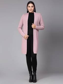 Mafadeny - Women Winter Wear Pink Longline Shrug