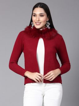 Mafadeny - Women Winter Wear Red Furry Shrug