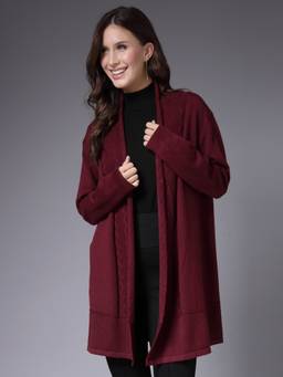 Mafadeny - Women Winter Wear Maroon Longline Shrug