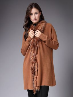Mafadeny - Women Winter Wear Khaki Longline Furry Shrug