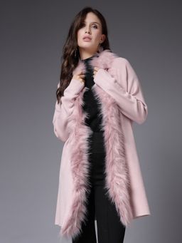 Mafadeny - Women Winter Wear Pink Longline Furry Shrug