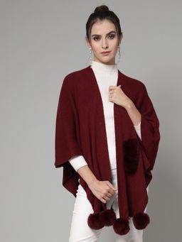 Mafadeny - Women Winter Wear Maroon Stylish & Cosy Poncho