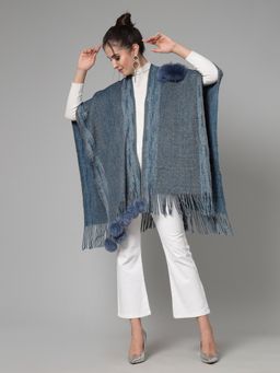 Mafadeny - Women Winter Wear Blue Stylish & Cosy Poncho