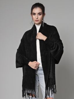 Mafadeny - Women Winter Wear Black Stylish & Cosy Poncho