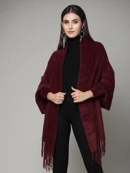 Mafadeny - Women Winter Wear Maroon Stylish & Cosy Poncho