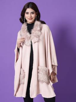 Mafadeny - V-Neck Longline Poncho Peach Sweater