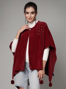 Mafadeny - Women Winter Wear Maroon Stylish & Cosy Poncho
