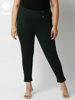 Twenty Dresses by Nykaa Fashion - Curve Green Solid Skinny Ankle Jeggings