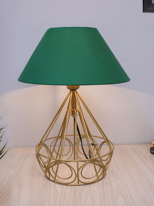 Homesake Metal Golden Table Lamp Diamond Green