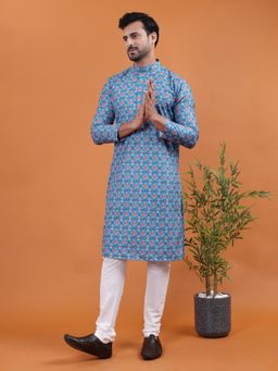 TABARD - Blue Cotton Kurta for Men