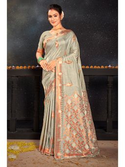 EXCLUSIVA - Grey Banarasi Saree with Unstitched Blouse