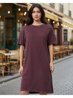 Bewakoof - Womens Chocolate Brown Acid Wash T-Shirt Dress