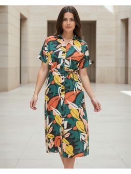 Bewakoof - Womens Multi-Color All Over Printed Relaxed Fit Dress with Belt