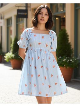 Bewakoof - Womens Blue All Over Printed Flared Dress