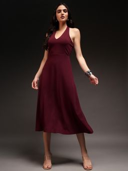 Trend Arrest - Womens Halter Neck Fit and Flare Midi Dress