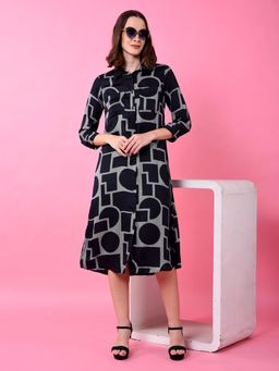 CRIMSOUNE CLUB - Womens Black Printed Modal Shirt Dress
