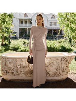 MISS MOSA BY AKANKSHA - Beige Elise Statement Bodycon Maxi Dress