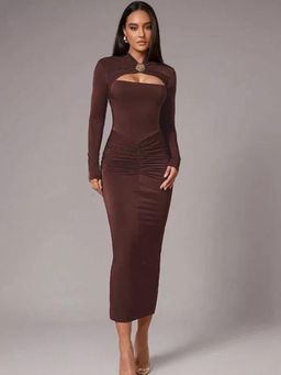 MISS MOSA BY AKANKSHA - Brown Malina Bodycon Midi Dress