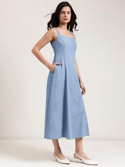 FableStreet - Light Blue Denim Midi Dress