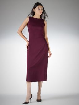 FableStreet - Polyester Slim Fit Sleeveless Round Neck Burgundy Dress
