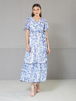 Miss Chase - Womens White Floral Wrap Chiffon Maxi Dress