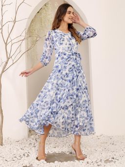 Miss Chase - Womens Base White V-Neck Floral Wrap Chiffon Maxi Dress