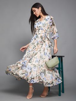 Miss Chase - Womens Base Off White Floral Wrap Chiffon Maxi Dress