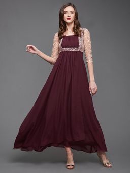 Miss Chase - Womens Wine Square Neck Maxi Dress