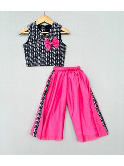 LABEL NEETI - Black and Pink Printed Crop Top with Palazzo