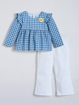 Hopscotch - Floral Applique Checks Top with Pant