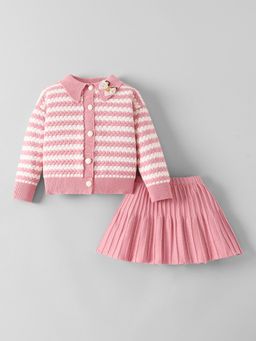 Hopscotch - Textured Stripes Cardigans with Skirt
