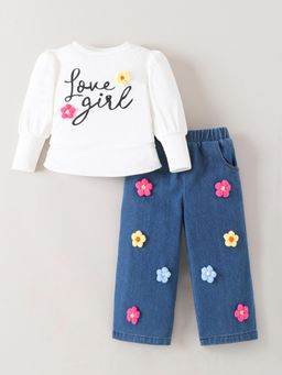 Hopscotch - Floral Applique Top with Jeans