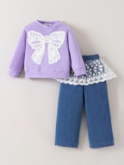 Hopscotch - Lace Bow Applique Top with Jeans