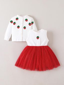 Hopscotch - Strawberry Applique Dress with Sweater