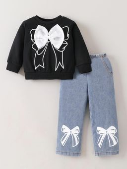 Hopscotch - Bow Applique Sweatshirt with Jeans