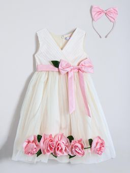Hopscotch - Floral Applique Bow Dress with Headband