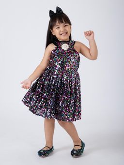 Hopscotch - Multi-Color Applique Sequin Dress with Headband