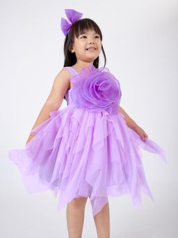Hopscotch - Purple 3D Floral Applique Dress with Headband