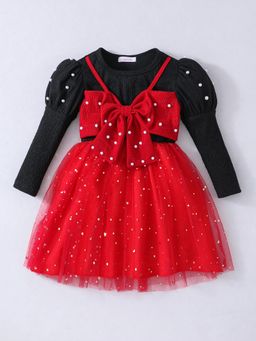 Hopscotch - Red Oversized Bow Applique Dress