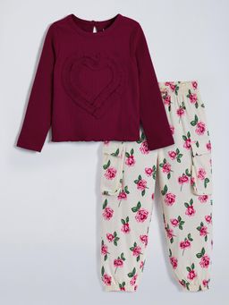 Hopscotch - Ruffled Heart Floral Top with Joggers